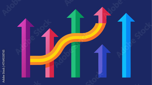 A kinetic flow of colored arrows moving upwards and downwards representing the volatility and potential of investments in a hightech environment.