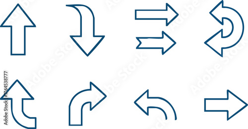 Collection of eight different arrow icons with outline style.