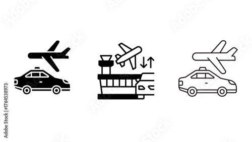 Airport Transportation Icon Design, Sleek Taxi and Airplane Art for Modern Travel Concepts and Logistics, Ready for Your Next Project, Perfect for Web and App