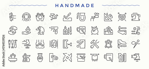 Hand-Made icon set. Minimal icons collection. Art and illustration. Craft icon set. Contains outline symbols like diy crafts, equipment, handcraft, creative, do it yourself, paint, diy and more.