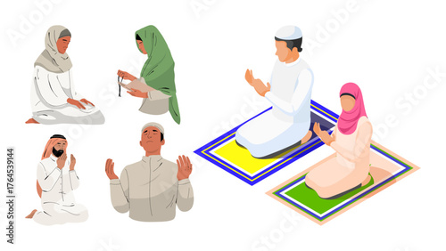 Diverse Muslim community praying together, showcasing faith, devotion, and cultural heritage during spiritual time, promoting unity and understanding, religion