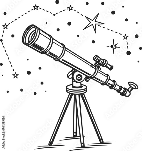 Telescope observing distant stars constellations night sky deep space exploration isolated on transparent background