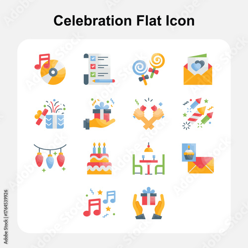 Festive Moments, Fireworks, and Holiday Symbols Representing Joy and Togetherness in Modern Style – Flat Icons Set 2