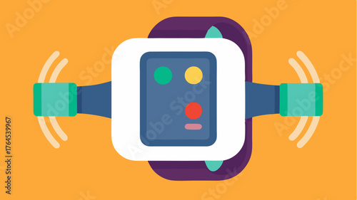 An armband health monitor featuring sensors for tracking muscle activity during workouts with colorcoded feedback.