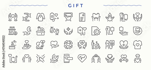 Gifts icon set. Thin line icons set. Containing parcel, birthday, christmas, celebrate, package. Editable stroke. Vector collection. Package icon set.