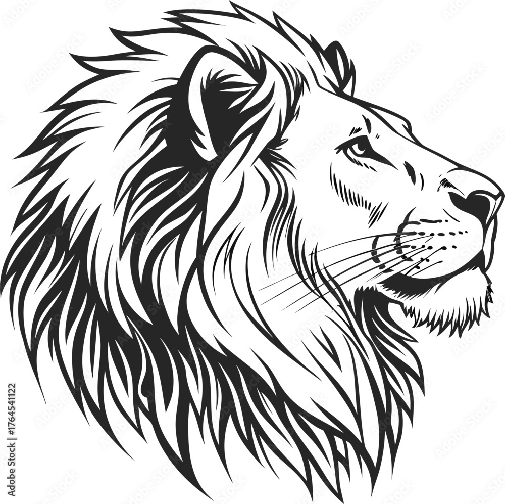 Fototapeta premium Majestic lion head profile embossed texture powerful animal king royalty symbol isolated on transparent background