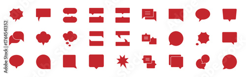 Popup bubble speech solid red icon set. Ideal for modern communication, dialog popups, Speech bubble, speech balloon, chat bubble and digital talk bubble set.