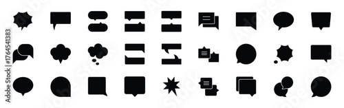 Popup bubble speech solid black icon set. Vector for message, comment, chat icon. Ideal for modern communication, dialog popups, Speech bubble, speech balloon, chat bubble and digital talk bubble set.
