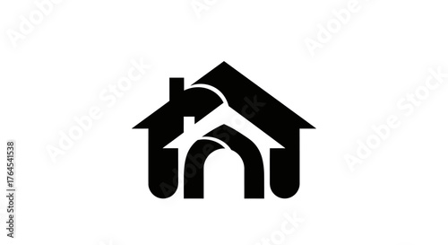 Abstract House Logo Design with Overlapping Structures.