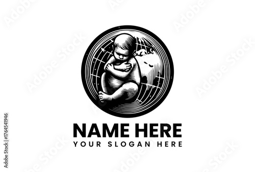 Engraved Baby Embracing Earth Symbolic of New Life and Hope.