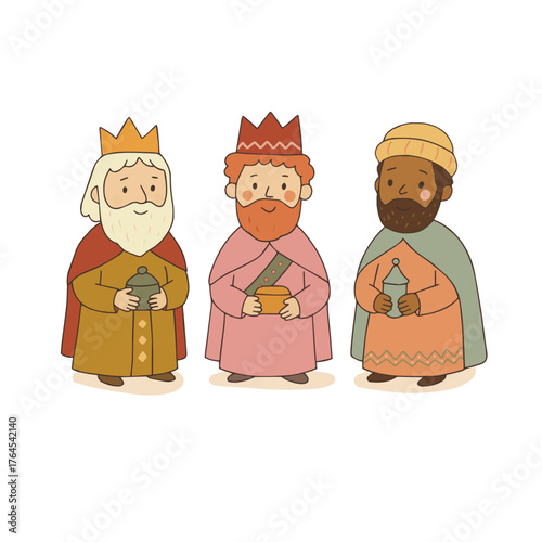 Three cartoon wise men with gifts three wise men kings