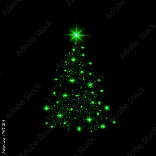 Golden Winter Spruce Glitter Overlay.Christmas Tree Sparkle