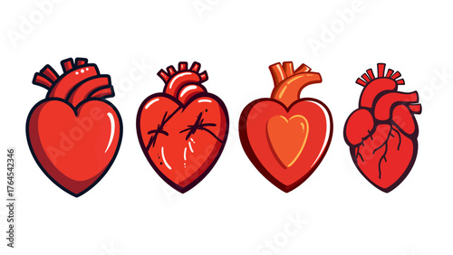 Illustrative hearts show stages of healing, making it perfect for health campaigns, medical illustrations, or emotional wellbeing content, visually striking and unique
