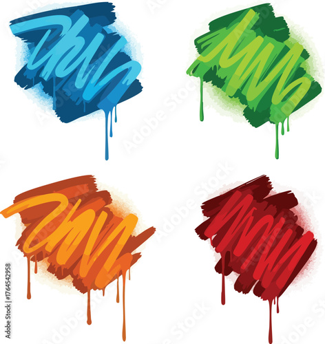 Colorful Graffiti Art Splashes with Drips and Abstract Designs.