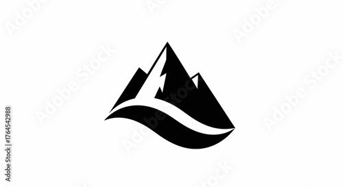 Abstract Mountain Peak Logo Design with Wavy Element.