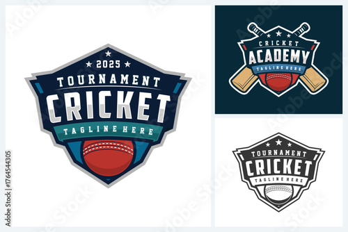 Cricket logo sport design template, cricket team emblem collection, cricket tournament badge logo design vector illustration