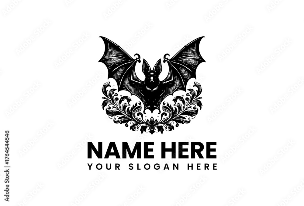 Fototapeta premium Ornate Bat with Floral Accents Intricate Wing Detail Gothic Design.