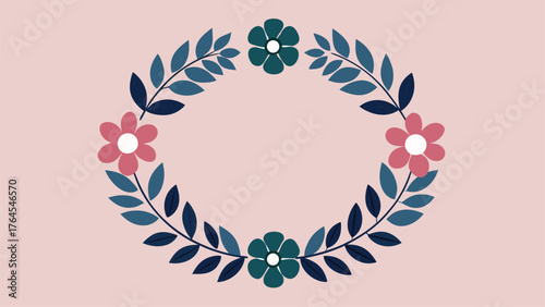 Minimal Floral Wreath Illustration with Delicate Leaves and Flowers Arranged in Elegant Circular Composition