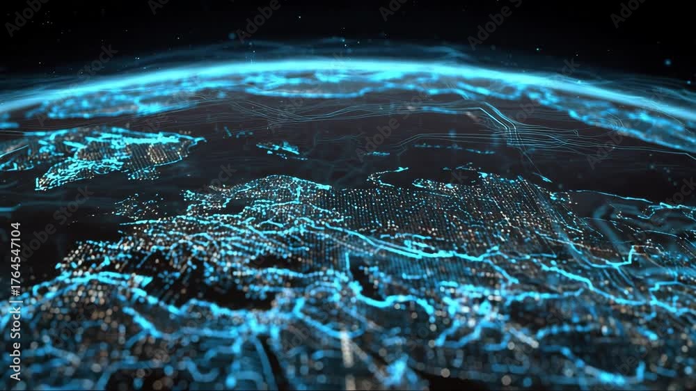 Futuristic Digital cyber world map earth metaverse 3D city virtual Smart city IOT internet of thing digital technology futuristic, automation management smart digital technology security power energy