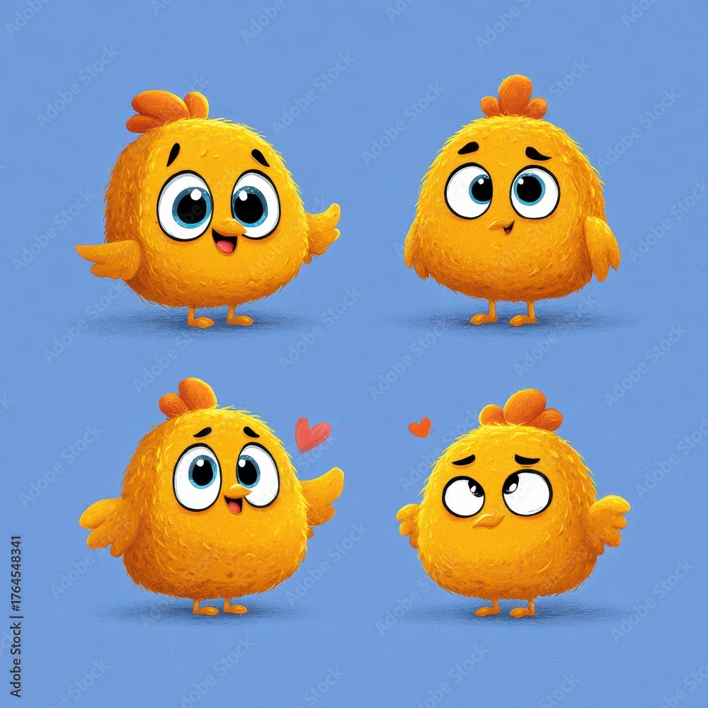 Obraz premium Cartoon Chicken Nugget. Adorable Mascot with Cute Expressions