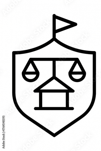 Sleek justice symbol with scales and house, conveying fairness, protection, and legal services, ideal for real estate law or advocacy firms