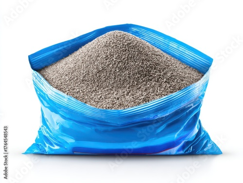 Cat Litter Bag: Sanitary Ground Clay Litter in Blue Scented Bag - White Background View
