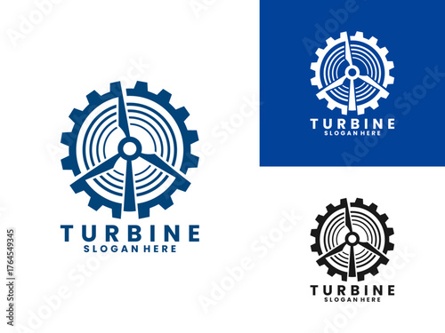 Turbine with gear logo design vector template. Mechanic, Repair turbine logo design