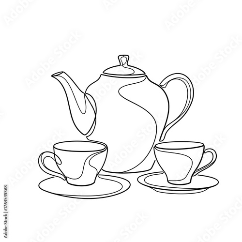 Tea set with teapot and cups, traditional drinkware for home beverage service and hospitality
