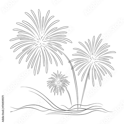 Fireworks bursting in air with light trails, festive celebration symbol