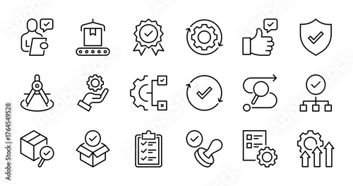 Quality control line icons set vector illustration. editable stroke