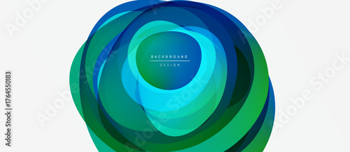 Abstract circular layers, vibrant blues, greens. Modern design element, clean aesthetic, suitable background texture.