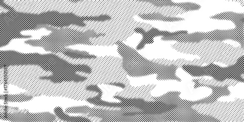 Abstract halftone seamless camouflage, led style texture. Dot pattern in black colors, camo digital background. Vector pixel art wallpaper