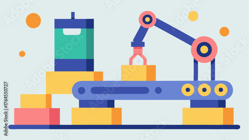 A scene depicting a robotic arm sorting items on a fastpaced conveyor belt utilizing machine vision to recognize and categorize products.