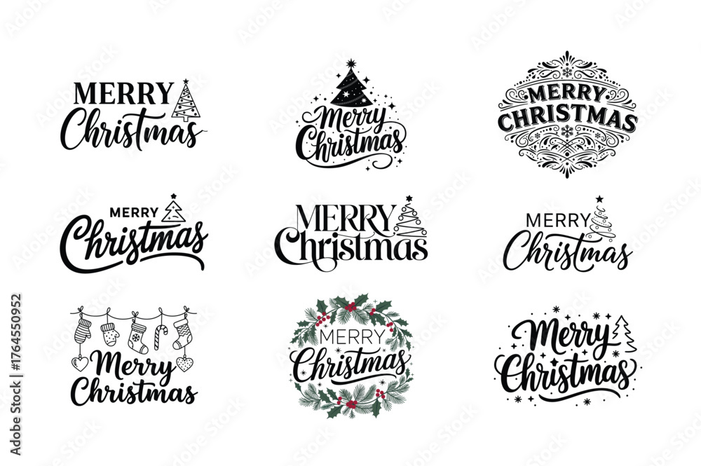 Fototapeta premium Merry Christmas Lettering Design Set