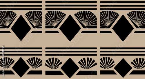Art deco inspired geometric pattern with fan and diamond shapes