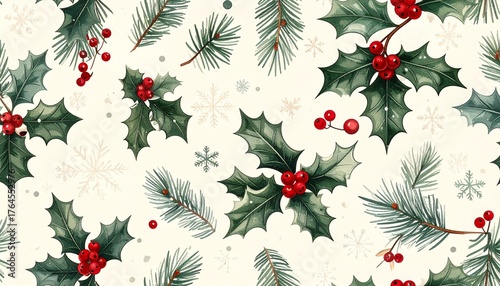 christmas seamless pattern with holly
