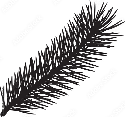 Vector art of silhouette of a fir tree branch evergreen coniferous tree branch with needles simple vector illustration of a pine branch forest plant element for design