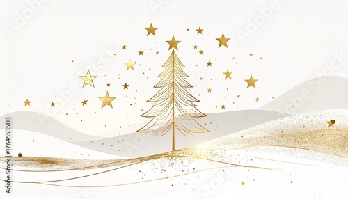 christmas card with golden stars on white background