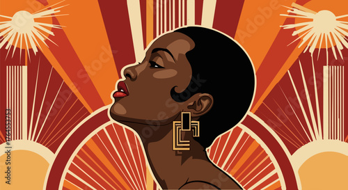 Elegant african woman art deco style portrait design
