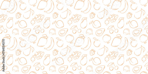 Seamless pattern with fruit in line art style. Design for wrapping paper, textile, print, fabric, wallpaper.