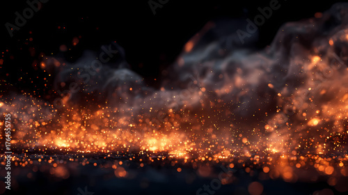 A mesmerizing scene of fire and smoke billowing against a dark backdrop. The scene evokes a sense of intensity and power