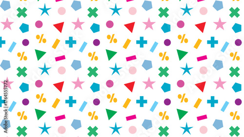 Abstract colourful geometric pattern with circles, triangles, dots, and numbers. modern seamless background for education, digital design, math, and creative projects. geometric pattern