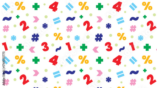 Abstract colourful geometric pattern with circles, triangles, dots, and numbers. modern seamless background for education, digital design, math, and creative projects. geometric pattern
