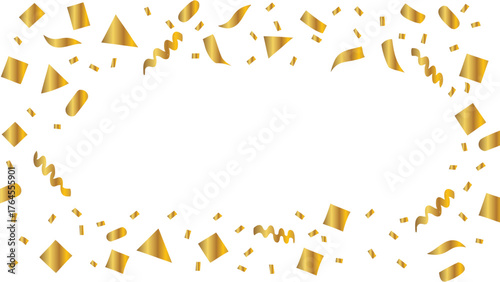 Celebration confetti frame background. festive decorative border with shiny ribbons and scattered shapes, perfect for party invitation, greeting card, or event design template