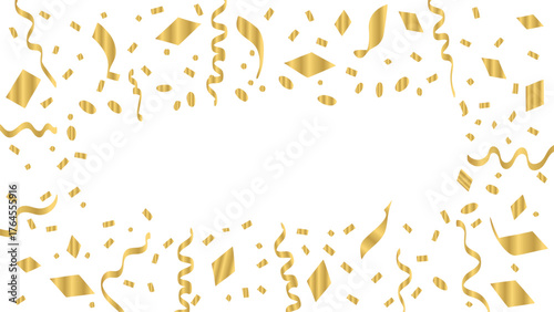 Celebration confetti frame background. festive decorative border with shiny ribbons and scattered shapes, perfect for party invitation, greeting card, or event design template