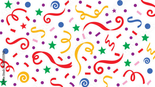 Abstract geometric confetti seamless pattern. Colourful confetti shapes for party celebration and festive events. modern background with playful shapes, circles, triangles, and curves. Vector 