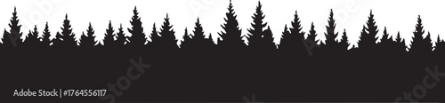 Vector art of silhouette of a dense forest with tall evergreen trees, creating a serene and natural landscape perfect for naturethemed designs, backgrounds, and artistic projects