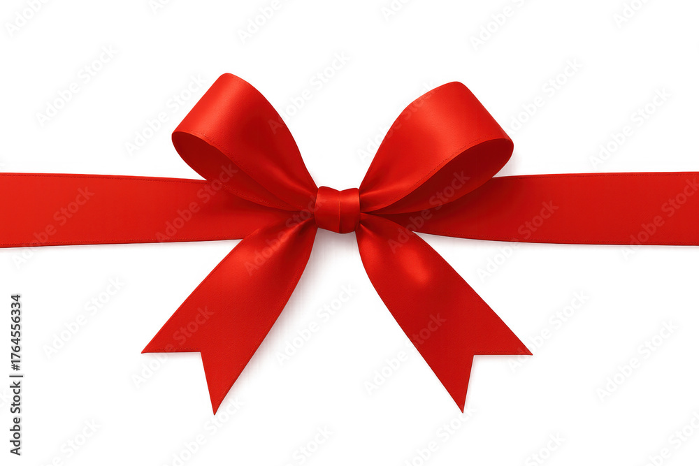 Fototapeta premium Red satin ribbon and bow symbolizing a gift, present wrapping, and festive decoration, isolated on a transparent background
