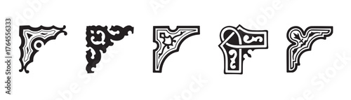 Corner vector icon set. Frame illustration sign collection. Vintage style. Isolated on white background.