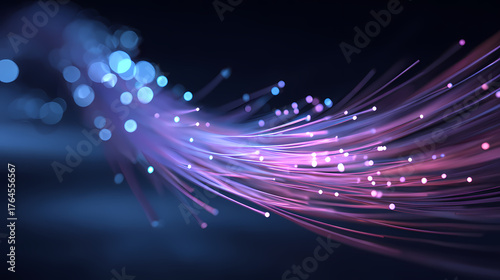 Abstract image of fiber optics, displaying a complex network of illuminated pathways, highlighting data transmission and digital communication